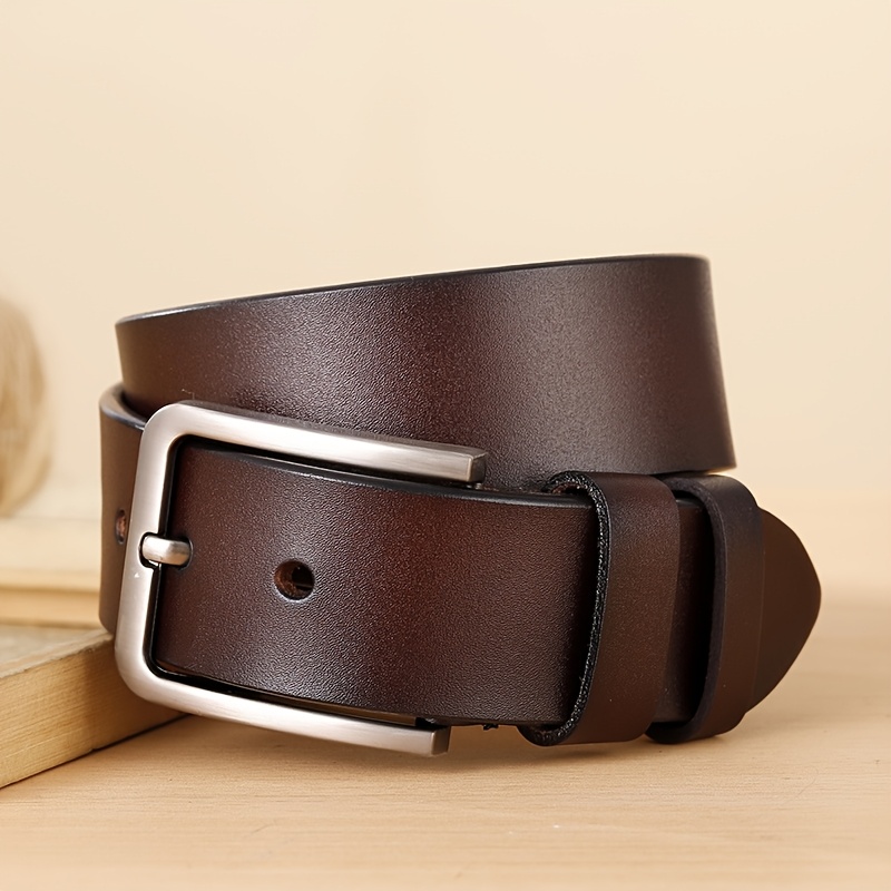 Men's Vintage Distressed Belt Soft Faux Leather Square Buckle Brown Accents